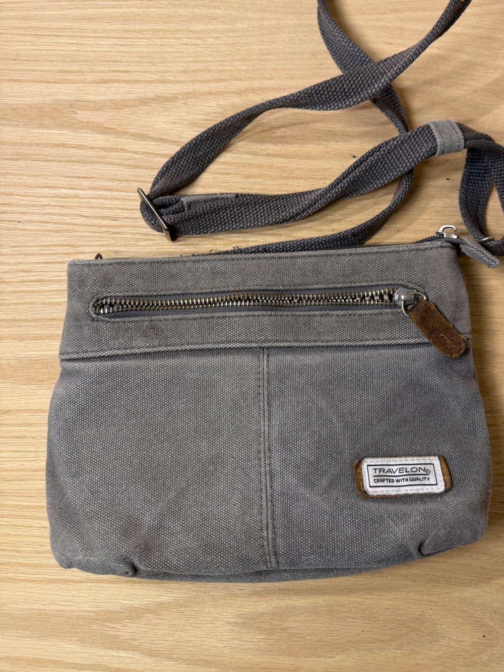 Travelon Grey Canvas Crossbody Shoulder Bag